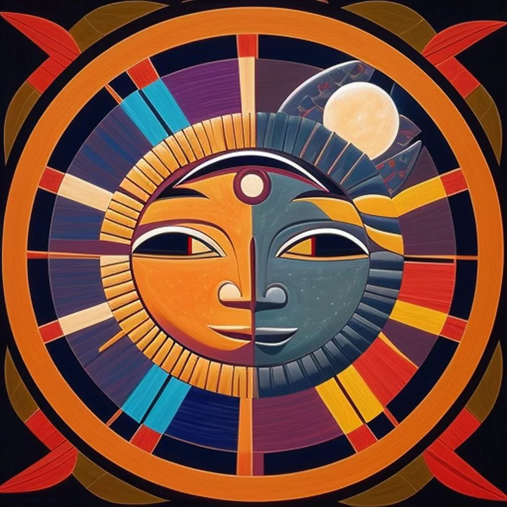 AI Art Gallery Native American Art. Sun and moon.