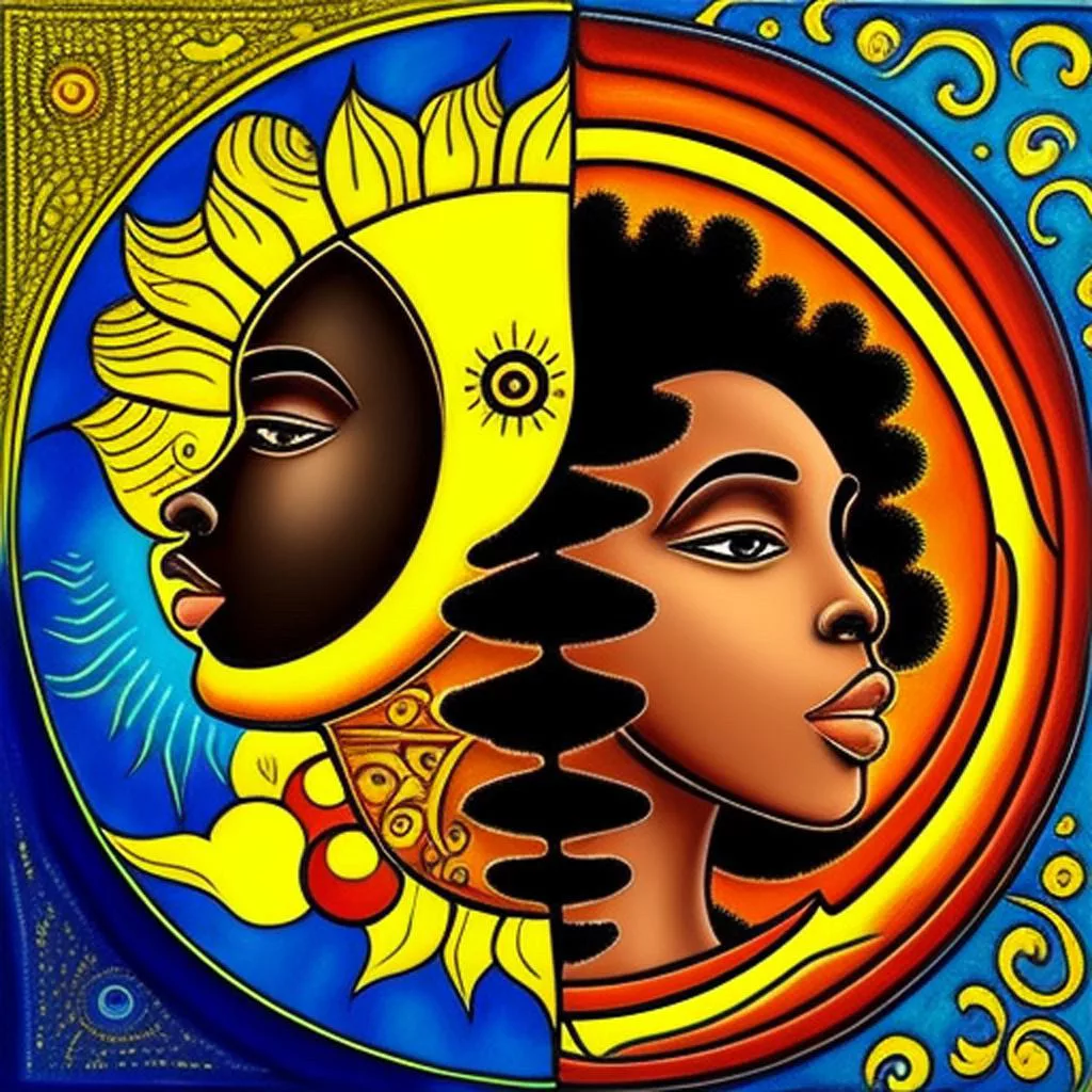AI Art Gallery Afroart. Sun and moon.