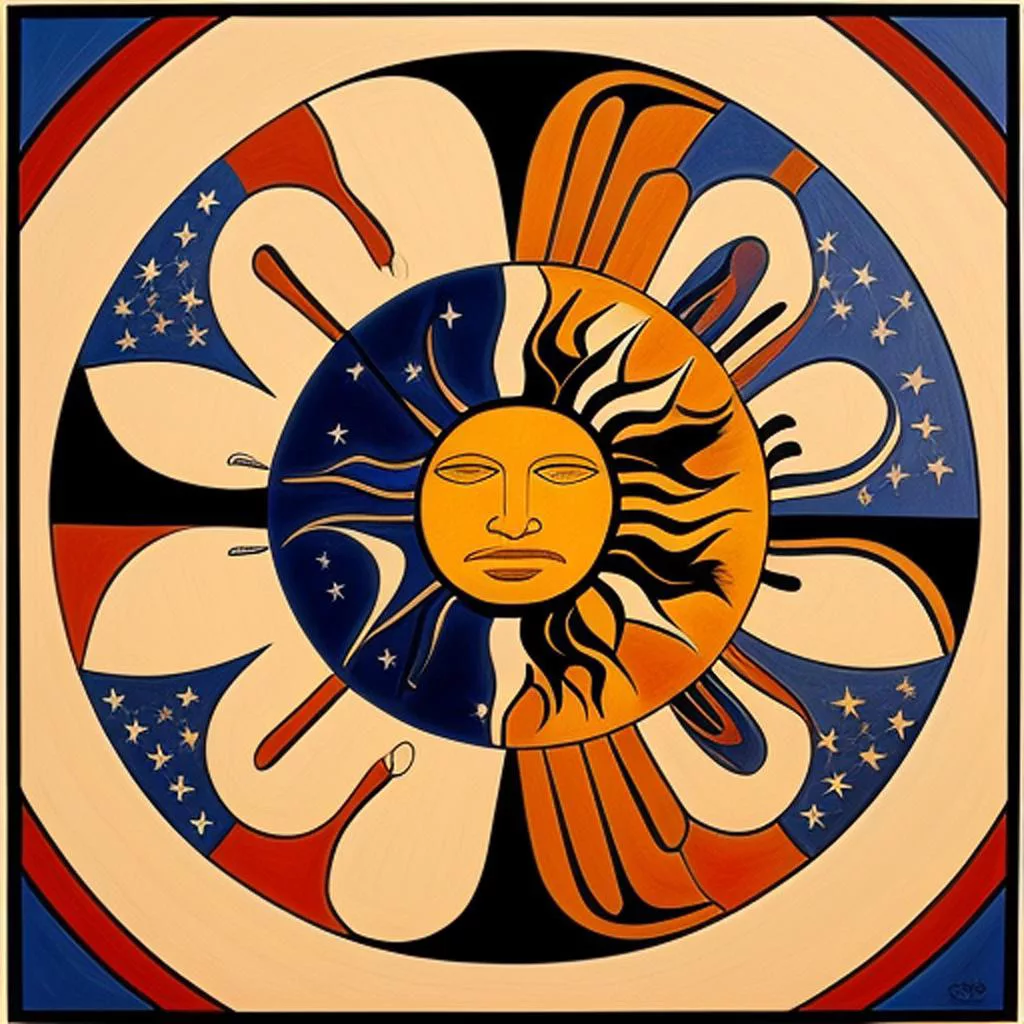 AI Art Gallery Native American Art. Sun and moon.